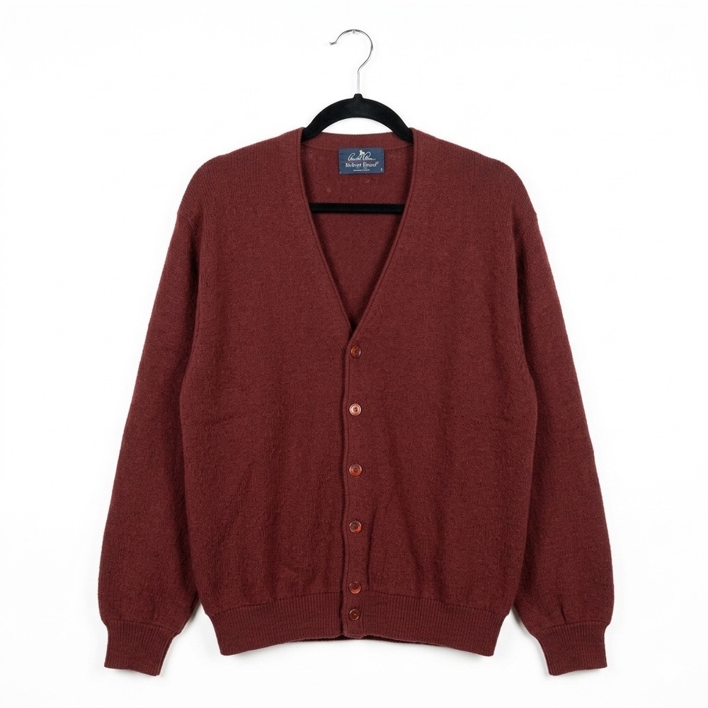 Vintage Arnold‎ Palmer Robert Bruce Burgundy Wool Mens Cardigan Large